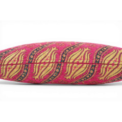 Turkish Fabric Pillow Cover 12x20, Mazenda Pink Boho Throw Pillow, Running Water Tulip Pattern Decorative Sofa Accent Ethnic