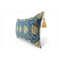 Turkish Fabric Pillow Cover 12x20, Royal Blue Boho Throw Pillow, Running Water Tulip Pattern Decorative Sofa Accent Ethnic Case