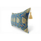 Turkish Fabric Pillow Cover 12x20, Royal Blue Boho Throw Pillow, Running Water Tulip Pattern Decorative Sofa Accent Ethnic Case