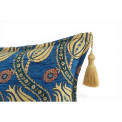 Turkish Fabric Pillow Cover 12x20, Royal Blue Boho Throw Pillow, Running Water Tulip Pattern Decorative Sofa Accent Ethnic Case