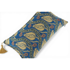 Turkish Fabric Pillow Cover 12x20, Royal Blue Boho Throw Pillow, Running Water Tulip Pattern Decorative Sofa Accent Ethnic Case