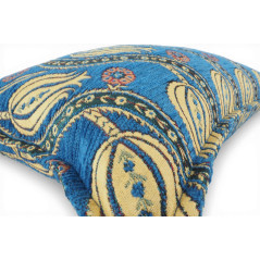 Turkish Fabric Pillow Cover 12x20, Royal Blue Boho Throw Pillow, Running Water Tulip Pattern Decorative Sofa Accent Ethnic Case
