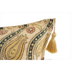 Turkish Fabric Pillow Cover 12x20, Beige Boho Throw Pillow, Running Water Tulip Pattern Decorative Sofa Accent Ethnic Cushion