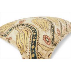 Turkish Fabric Pillow Cover 12x20, Beige Boho Throw Pillow, Running Water Tulip Pattern Decorative Sofa Accent Ethnic Cushion