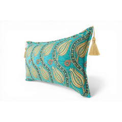 Turkish Fabric Pillow Cover 12x20, Turquoise Blue Boho Throw Pillow, Running Water Tulip Pattern Decorative Sofa Accent Ethnic
