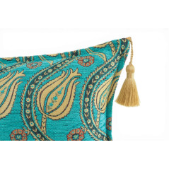 Turkish Fabric Pillow Cover 12x20, Turquoise Blue Boho Throw Pillow, Running Water Tulip Pattern Decorative Sofa Accent Ethnic
