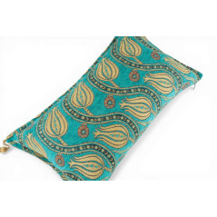 Turkish Fabric Pillow Cover 12x20, Turquoise Blue Boho Throw Pillow, Running Water Tulip Pattern Decorative Sofa Accent Ethnic