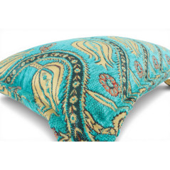 Turkish Fabric Pillow Cover 12x20, Turquoise Blue Boho Throw Pillow, Running Water Tulip Pattern Decorative Sofa Accent Ethnic
