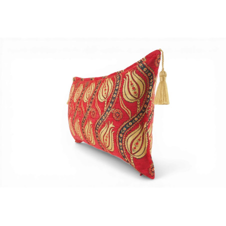 Turkish Fabric Pillow Cover 12x20, Red Boho Throw Pillow, Running Water Tulip Pattern Decorative Sofa Accent Ethnic Cushion Case