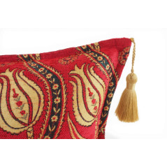 Turkish Fabric Pillow Cover 12x20, Red Boho Throw Pillow, Running Water Tulip Pattern Decorative Sofa Accent Ethnic Cushion Case