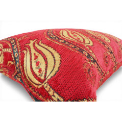 Turkish Fabric Pillow Cover 12x20, Red Boho Throw Pillow, Running Water Tulip Pattern Decorative Sofa Accent Ethnic Cushion Case