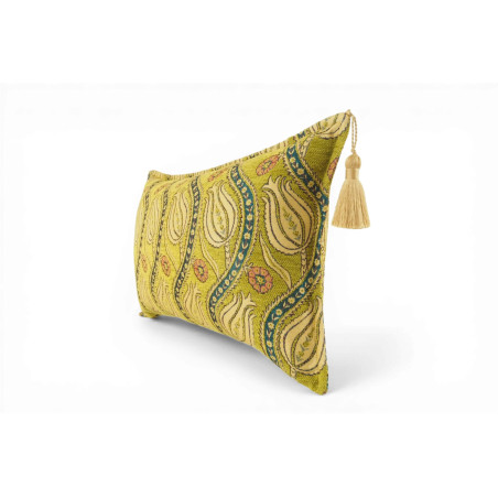 Turkish Fabric Pillow Cover 12x20, Pistacio Green Boho Throw Pillow, Running Water Tulip Pattern Decorative Sofa Accent Ethnic