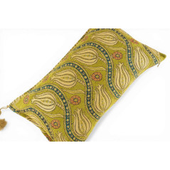 Turkish Fabric Pillow Cover 12x20, Pistacio Green Boho Throw Pillow, Running Water Tulip Pattern Decorative Sofa Accent Ethnic
