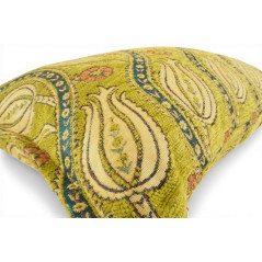 Turkish Fabric Pillow Cover 12x20, Pistacio Green Boho Throw Pillow, Running Water Tulip Pattern Decorative Sofa Accent Ethnic