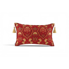 Turkish Fabric Pillow Cover 12x20, Red Boho Throw Pillow, Carnation Pattern Decorative Sofa Accent Ethnic Cushion Case