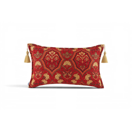 Turkish Fabric Pillow Cover 12x20, Red Boho Throw Pillow, Carnation Pattern Decorative Sofa Accent Ethnic Cushion Case