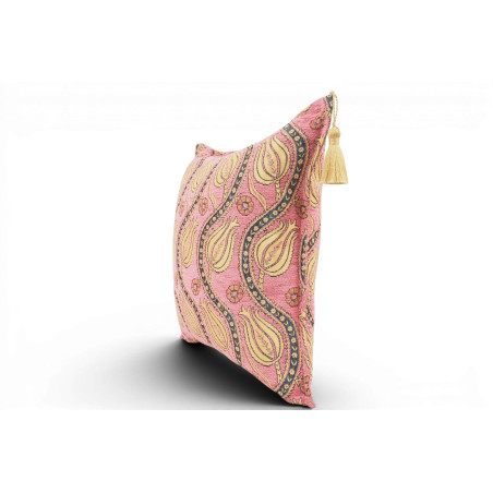 Fabric Pillow, Fabric Pillow 18x18, Pale Pink Water Line Tulip Pattern Turkish Fabric Pillow, Decorative and Throw Pillow
