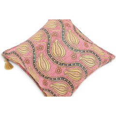 Turkish Fabric Pillow Cover 18x18, Pale Pink Boho Throw Pillow,Running Water Tulip Pattern Decorative Sofa Accent Ethnic Cushion