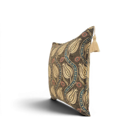 Fabric Pillow, Fabric Pillow 18x18, Moss Green Water Line Tulip Pattern Turkish Fabric Pillow, Decorative and Throw Pillow