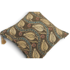 Turkish Fabric Pillow Cover 18x18,Moss Green Boho Throw Pillow,Running Water Tulip Pattern Decorative Sofa Accent Ethnic Cushion