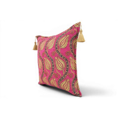 Turkish Fabric Pillow Cover 18x18, Mazenda Pink Boho Throw Pillow, Running Water Tulip Pattern Decorative Sofa Accent Ethnic