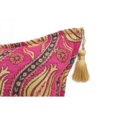 Turkish Fabric Pillow Cover 18x18, Mazenda Pink Boho Throw Pillow, Running Water Tulip Pattern Decorative Sofa Accent Ethnic