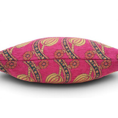 Turkish Fabric Pillow Cover 18x18, Mazenda Pink Boho Throw Pillow, Running Water Tulip Pattern Decorative Sofa Accent Ethnic