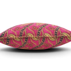 Turkish Fabric Pillow Cover 18x18, Mazenda Pink Boho Throw Pillow, Running Water Tulip Pattern Decorative Sofa Accent Ethnic