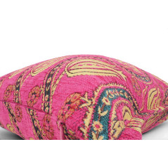 Turkish Fabric Pillow Cover 18x18, Mazenda Pink Boho Throw Pillow, Running Water Tulip Pattern Decorative Sofa Accent Ethnic