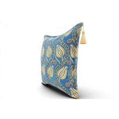 Fabric Pillow, Fabric Pillow 18x18, Navy Blue Water Line Tulip Pattern Turkish Fabric Pillow, Decorative Accent and Throw Pillow
