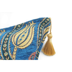 Turkish Fabric Pillow Cover 18x18, Royal Blue Boho Throw Pillow, Running Water Tulip Pattern Decorative Sofa Accent Ethnic Case