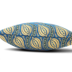 Turkish Fabric Pillow Cover 18x18, Royal Blue Boho Throw Pillow, Running Water Tulip Pattern Decorative Sofa Accent Ethnic Case
