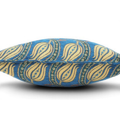 Turkish Fabric Pillow Cover 18x18, Royal Blue Boho Throw Pillow, Running Water Tulip Pattern Decorative Sofa Accent Ethnic Case