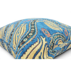 Turkish Fabric Pillow Cover 18x18, Royal Blue Boho Throw Pillow, Running Water Tulip Pattern Decorative Sofa Accent Ethnic Case