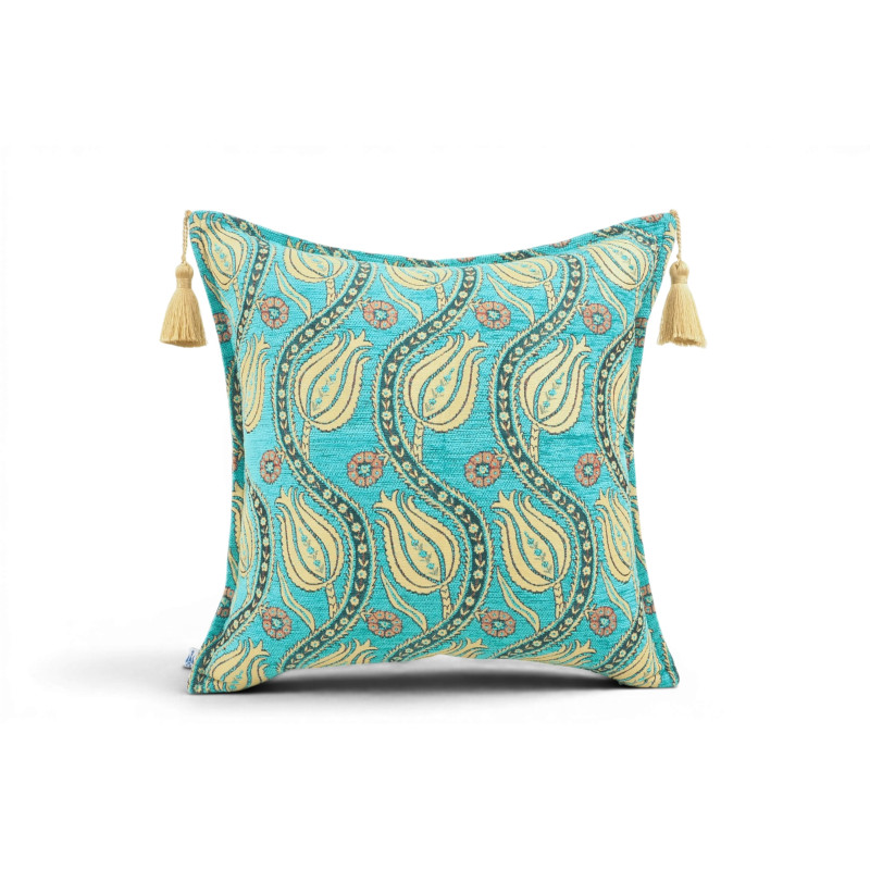 Turkish Fabric Pillow Cover 18x18, Turquoise Blue Boho Throw Pillow, Running Water Tulip Pattern Decorative Sofa Accent Ethnic Turkish Fabric Pillow Cover 18x18, Turquoise Blue Boho Throw Pillow, Running Water Tulip Pattern Decorative Sofa Accent Ethnic