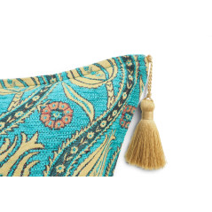 Turkish Fabric Pillow Cover 18x18, Turquoise Blue Boho Throw Pillow, Running Water Tulip Pattern Decorative Sofa Accent Ethnic