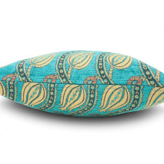 Turkish Fabric Pillow Cover 18x18, Turquoise Blue Boho Throw Pillow, Running Water Tulip Pattern Decorative Sofa Accent Ethnic