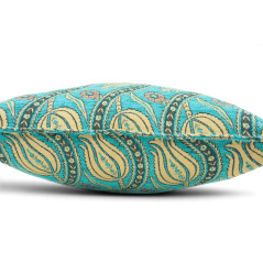 Turkish Fabric Pillow Cover 18x18, Turquoise Blue Boho Throw Pillow, Running Water Tulip Pattern Decorative Sofa Accent Ethnic