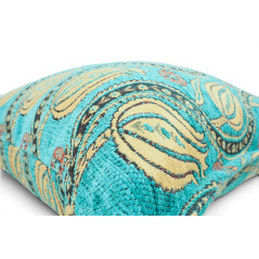 Turkish Fabric Pillow Cover 18x18, Turquoise Blue Boho Throw Pillow, Running Water Tulip Pattern Decorative Sofa Accent Ethnic