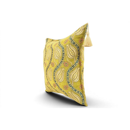 Turkish Fabric Pillow Cover 18x18, Pistachio Green Boho Throw Pillow, Running Water Tulip Pattern Decorative Sofa Accent Ethnic