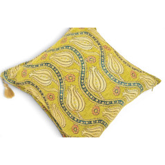 Turkish Fabric Pillow Cover 18x18, Pistachio Green Boho Throw Pillow, Running Water Tulip Pattern Decorative Sofa Accent Ethnic