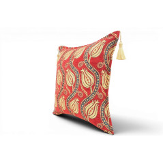 Turkish Fabric Pillow Cover 18x18, Red Boho Throw Pillow, Running Water Tulip Pattern Decorative Sofa Accent Ethnic Cushion Case