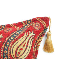 Turkish Fabric Pillow Cover 18x18, Red Boho Throw Pillow, Running Water Tulip Pattern Decorative Sofa Accent Ethnic Cushion Case