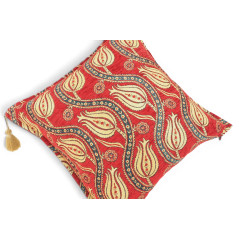 Turkish Fabric Pillow Cover 18x18, Red Boho Throw Pillow, Running Water Tulip Pattern Decorative Sofa Accent Ethnic Cushion Case