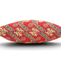 Turkish Fabric Pillow Cover 18x18, Red Boho Throw Pillow, Running Water Tulip Pattern Decorative Sofa Accent Ethnic Cushion Case