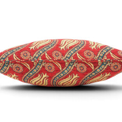 Turkish Fabric Pillow Cover 18x18, Red Boho Throw Pillow, Running Water Tulip Pattern Decorative Sofa Accent Ethnic Cushion Case