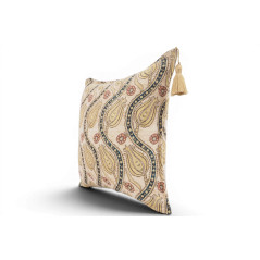 Turkish Fabric Pillow Cover 18x18, Beige Boho Throw Pillow, Running Water Tulip Pattern Decorative Sofa Accent Ethnic Cushion