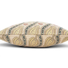 Turkish Fabric Pillow Cover 18x18, Beige Boho Throw Pillow, Running Water Tulip Pattern Decorative Sofa Accent Ethnic Cushion