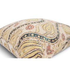 Turkish Fabric Pillow Cover 18x18, Beige Boho Throw Pillow, Running Water Tulip Pattern Decorative Sofa Accent Ethnic Cushion