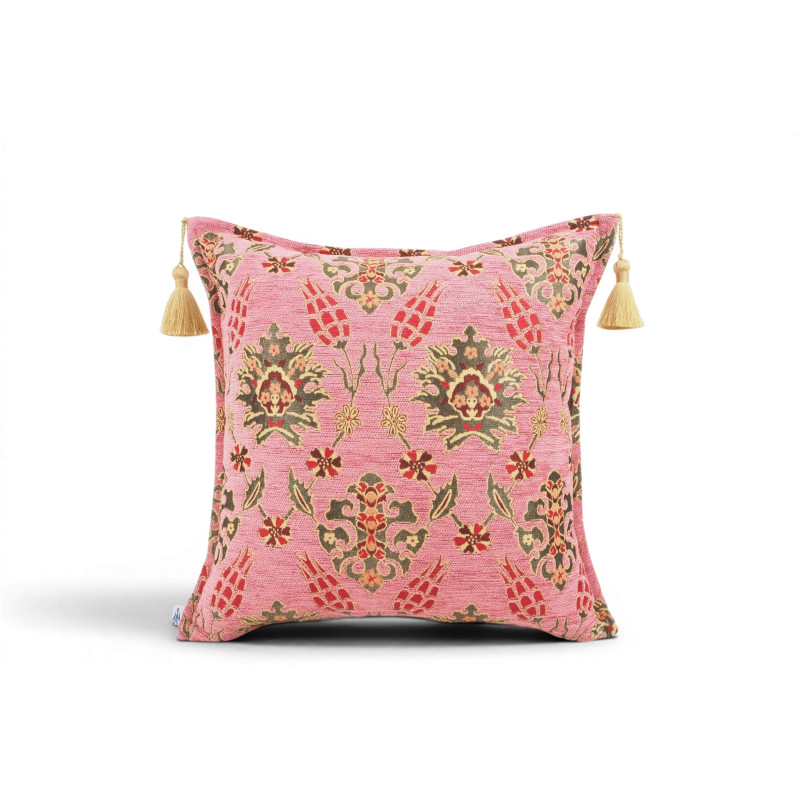 Turkish Fabric Pillow Cover 18x18, Pale Pink Boho Throw Pillow, Topkapi Palace Pattern Decorative Sofa Accent Ethnic Cushion